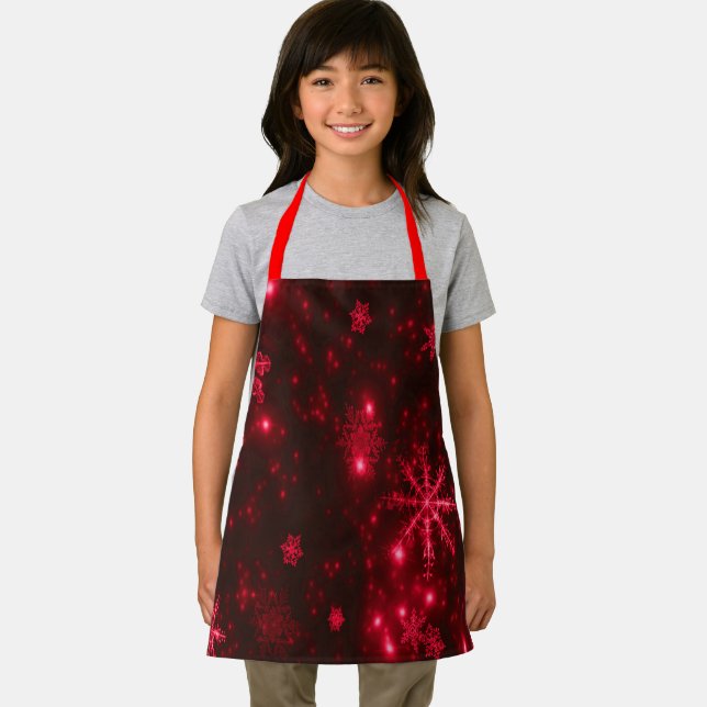 Deep Red Bright Snowflakes Holidays Small Apron (Insitu)
