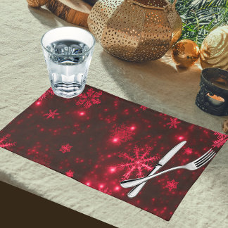 Deep Red & Bright Snowflakes Woven Cotton Cloth Placemat