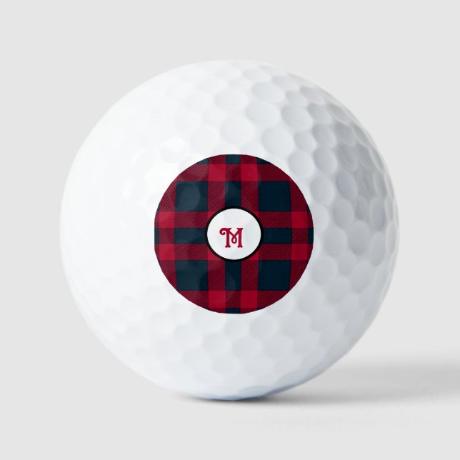 Deep red buffalo plaid golf balls (Front)