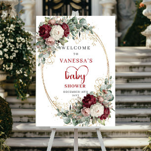 Deep Red Burgundy Baby Shower Welcome Sign