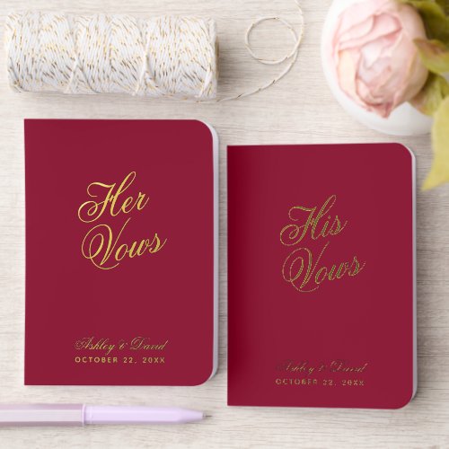 Deep Red Burgundy Elegant Calligraphy Wedding  Foil Vow Books