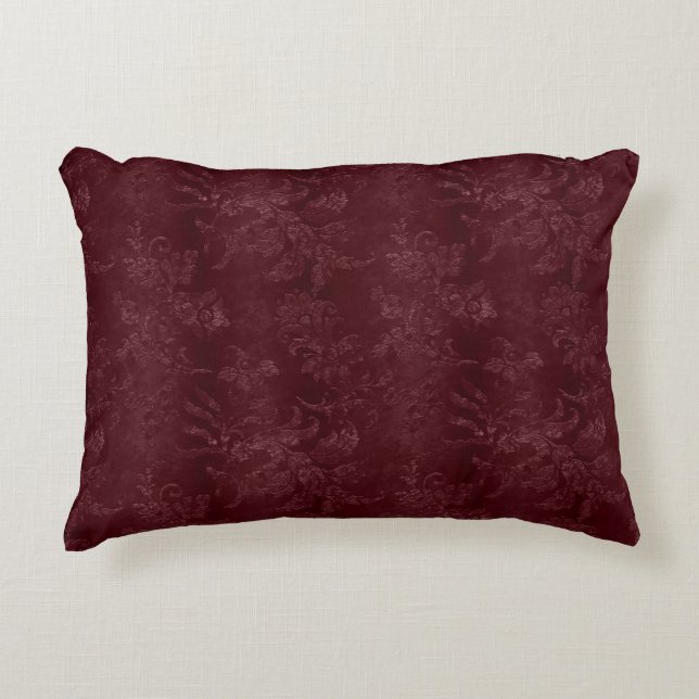 Deep Red Burgundy Floral Christmas Accent Pillow (Front)