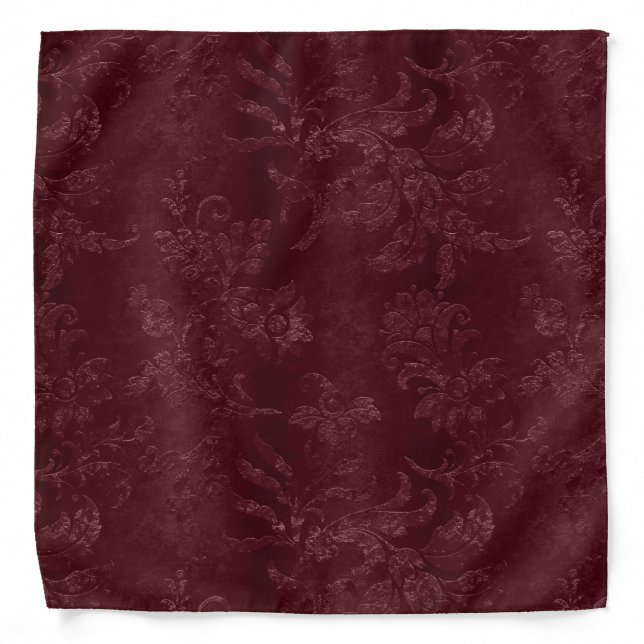 Deep Red Burgundy Floral Christmas Bandana (Front)