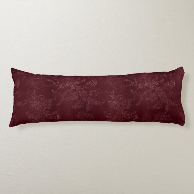 Deep Red Burgundy Floral Christmas Body Pillow (Front)