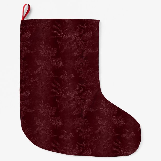 Deep Red Burgundy Floral Christmas Large Christmas Stocking (Front)