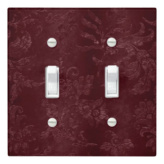 Deep Red Burgundy Floral Christmas Light Switch Cover (In Situ)