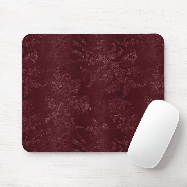 Deep Red Burgundy Floral Christmas Mouse Pad (With Mouse)