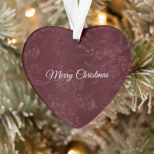 Deep Red Burgundy Floral Christmas Ornament (Tree)