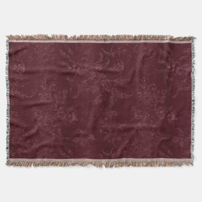 Deep Red Burgundy Floral Christmas Throw Blanket (Front)