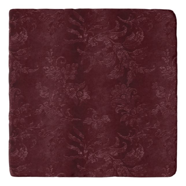 Deep Red Burgundy Floral Christmas Trivet (Front)