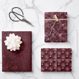 Deep Red Burgundy Floral Wrapping Paper Sheets