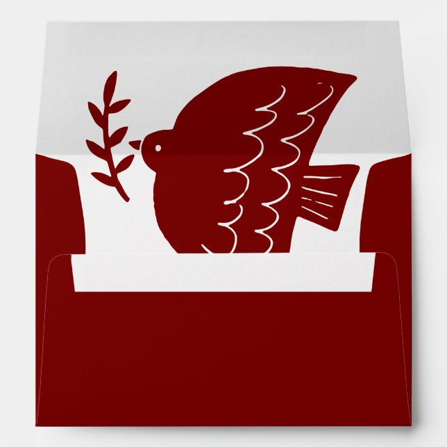 Deep Red, Butter Yellow Gold Christmas Peace Dove Envelope (Back (Bottom))