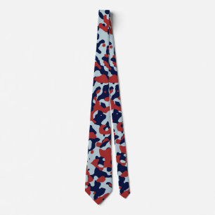 Deep Red Camouflage in Navy and Light Blue Shades Neck Tie