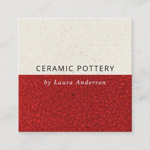 DEEP RED CERAMIC POTTERY GLAZED SPECKLED TEXTURE SQUARE BUSINESS CARD