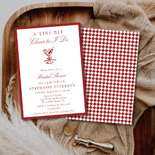 Deep Red Checkered Old Money Martini Bridal Shower Invitation