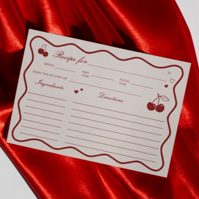 Deep Red Cherry On Top Bridal Shower Recipe Card (Creator Uploaded)