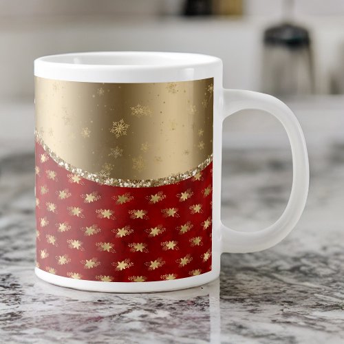 Deep Red Christmas Floral with Gold Ribbon Giant Coffee Mug