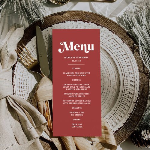 Deep Red Christmas Wedding Menu