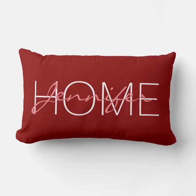 Deep red color home monogram lumbar pillow (Front)