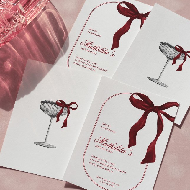 Deep Red Coquette Bow Birthday Invitation (Creator Uploaded)