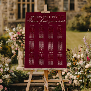 Deep Red Cream Old Money Wedding Seating Charts Foam Board