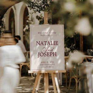 Deep Red Cream Old Money Wedding Welcome Sign