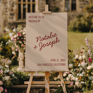 Deep Red Cream Whimsical Unique Wedding Welcome Foam Board