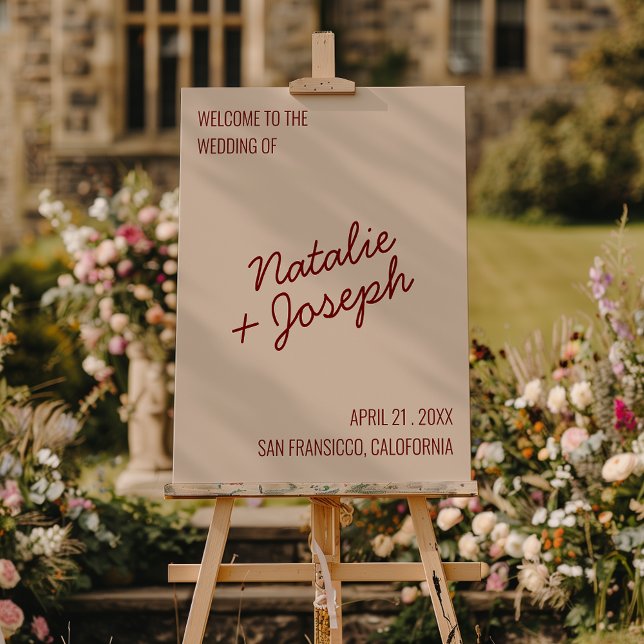 Deep Red Cream Whimsical Unique Wedding Welcome Foam Board (Creator Uploaded)