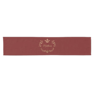 Deep Red Crown Crest Personalized Short Table Runner