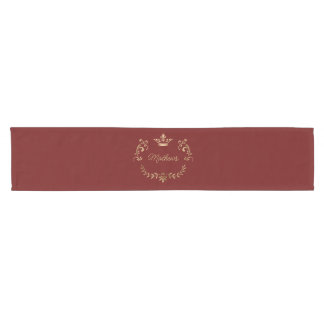 Deep Red Crown Crest Personalized Short Table Runner