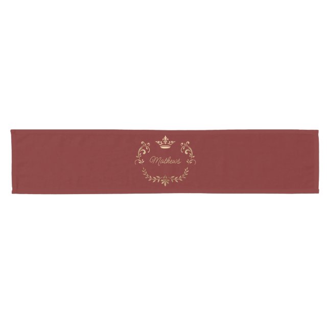 Deep Red Crown Crest Personalized  Short Table Runner (Horizontal)