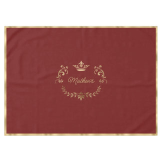 Deep Red Crown Crest Personalized Tablecloth