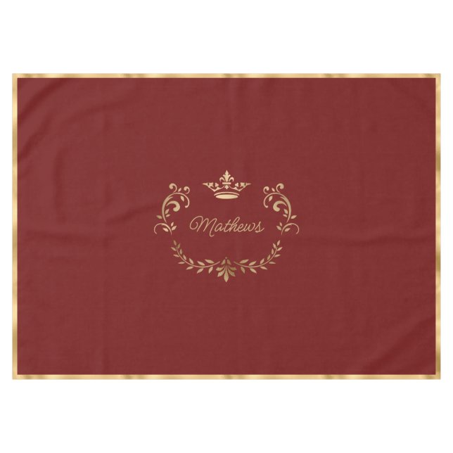 Deep Red Crown Crest Personalized  Tablecloth (Front (Horizontal))