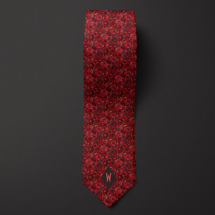 Deep Red Cubism Roses Neck Tie