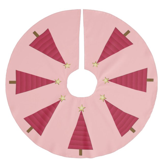 Deep red damask modern Christmas tree Brushed Polyester Tree Skirt (Front)