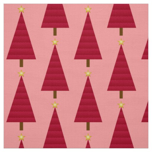 Deep red damask modern Christmas tree Fabric
