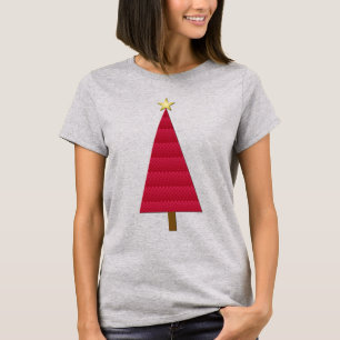 Deep red damask modern Christmas tree T-Shirt