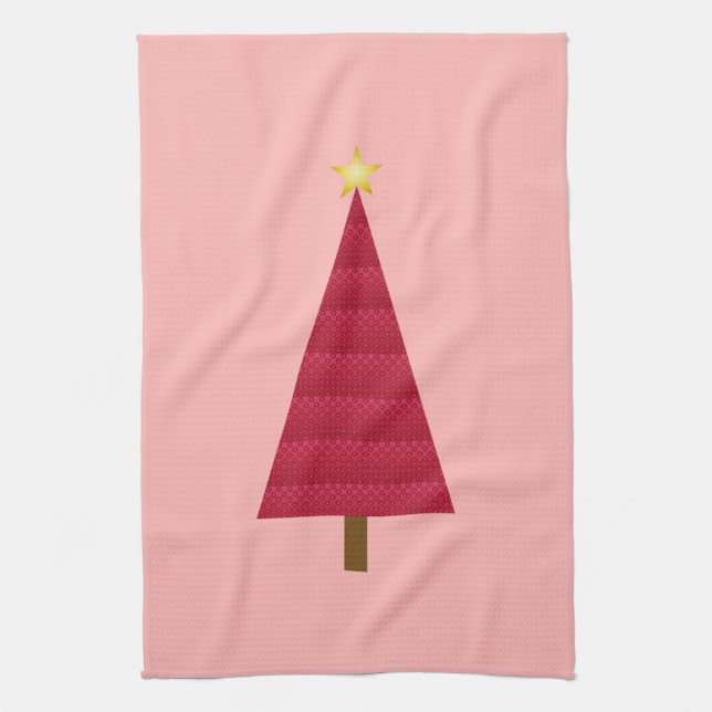 Deep red damask modern Christmas tree Towel (Vertical)