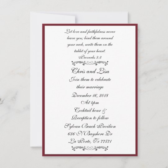 Deep Red Elegant Bible Scripture Wedding Invitation