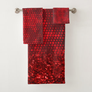 Deep Red Faux Glitter Lights Bath Towel Set