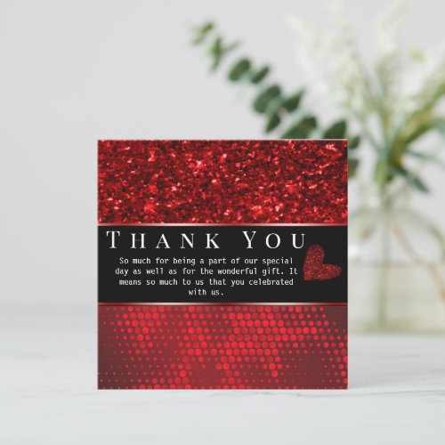 Deep Red Faux Glitter Lights Thank You Card