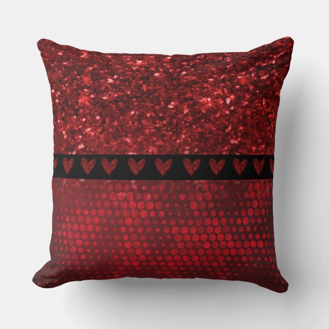 Deep Red Faux Glitter Lights Throw Pillow (Front)