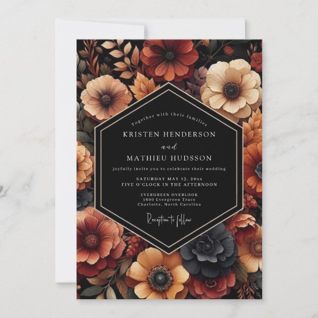 Deep Red Floral Autumn Wedding Invitation (Front)