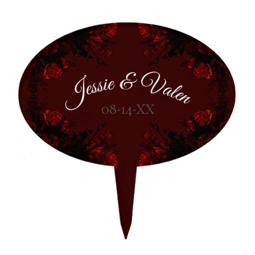 Deep Red Floral Elegant Gothic Wedding Cake Topper