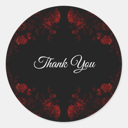 Deep Red Floral Elegant Gothic Wedding Classic Round Sticker