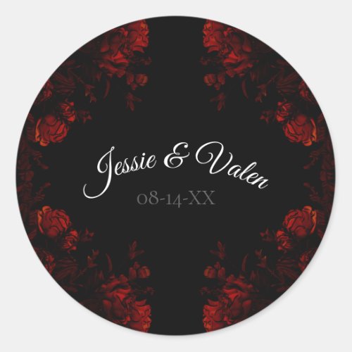 Deep Red Floral Elegant Gothic Wedding Classic Round Sticker
