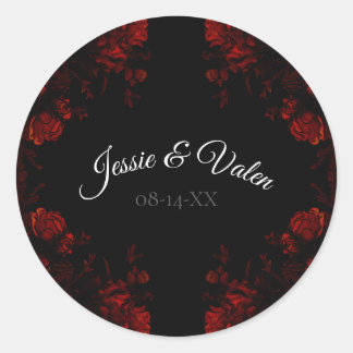 Deep Red Floral Elegant Gothic Wedding Classic Round Sticker