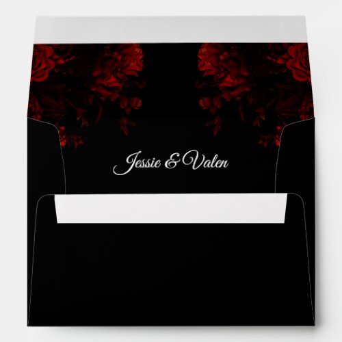 Deep Red Floral Elegant Gothic Wedding Envelope