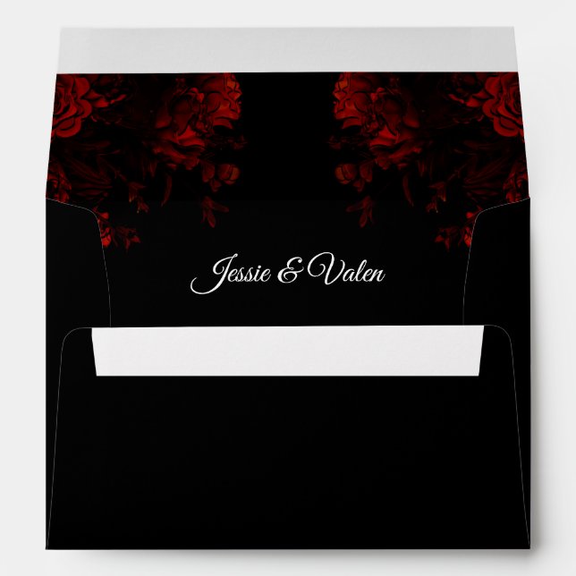 Deep Red Floral Elegant Gothic Wedding Envelope (Back (Bottom))