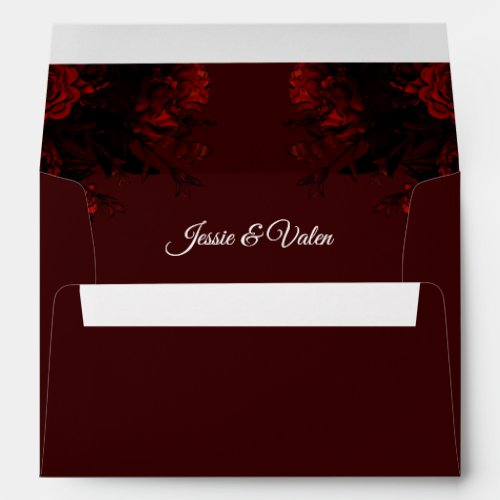 Deep Red Floral Elegant Gothic Wedding Envelope